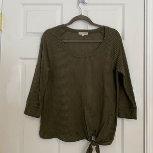 Billie Tie front 3 quarter sleeve, brushed knit top